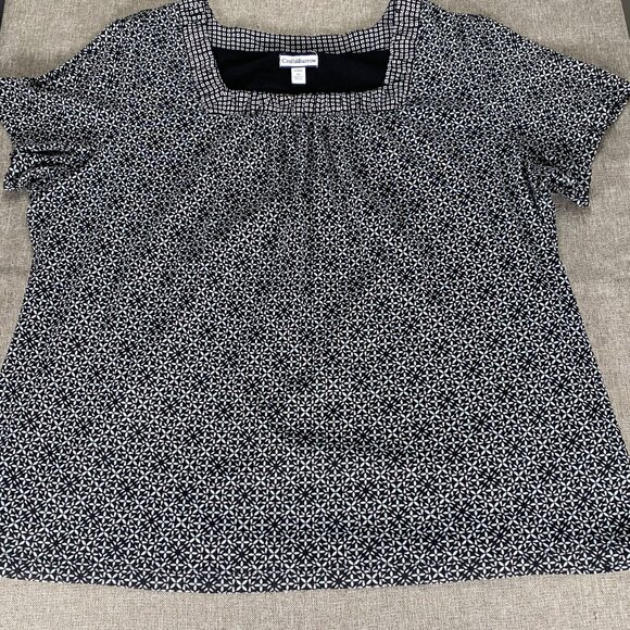 Croft & Barrow Short Sleeve Blouse Top Women's 3X Square Neck Black Geometric - Picture 5 of 9